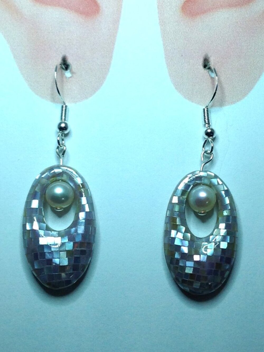 Silver Mother of Pearl and Cultured Pearl Dangling Earrings - Picture 2 of 3